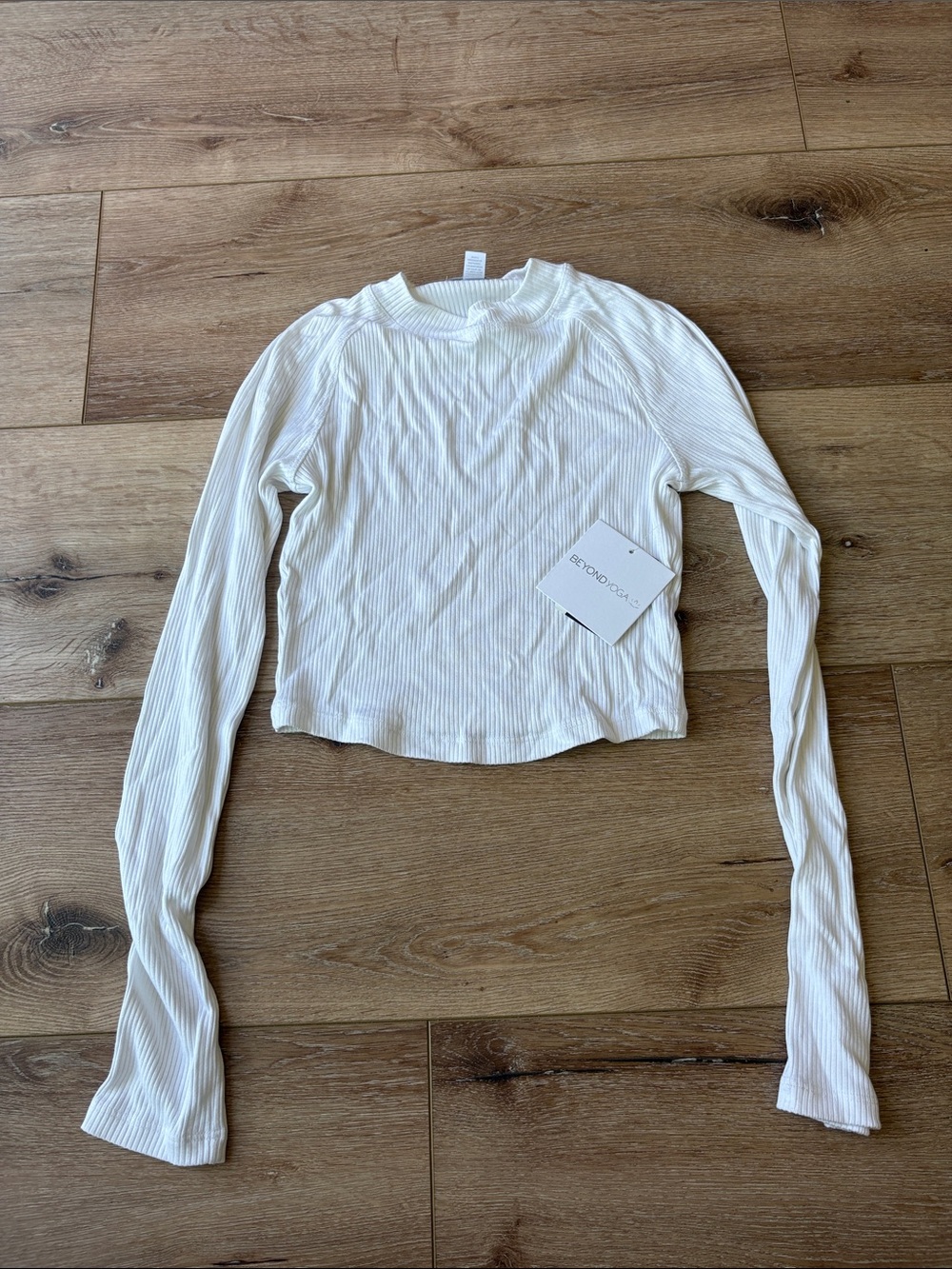 Beyond Yoga White Ribbed Long-Sleeve Crop Top